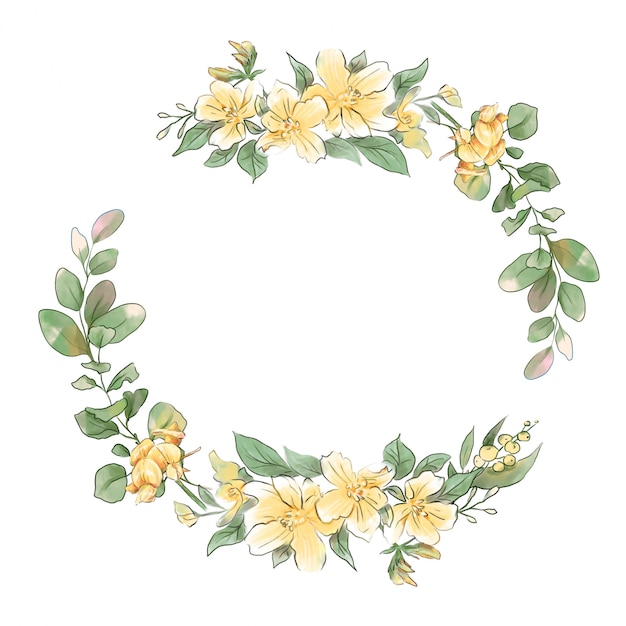 Watercolor hand drawing wreath of spring delicate flowers