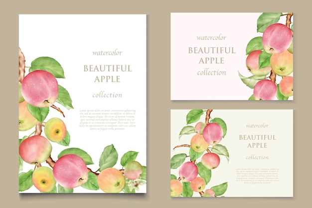 watercolor hand drawn apple card set