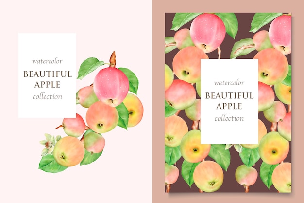 watercolor hand drawn apple card set