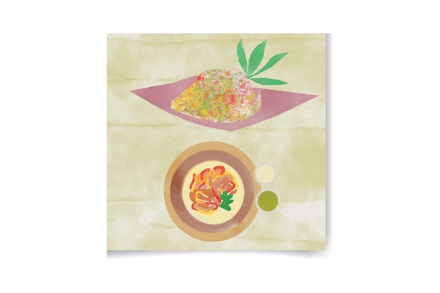 watercolor hand drawn Asian food set