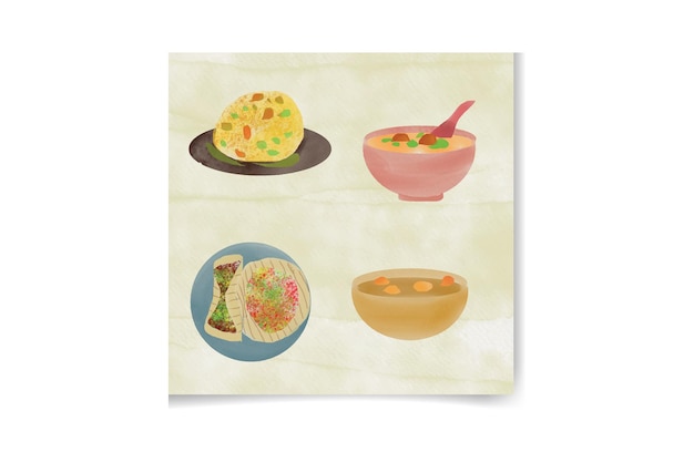 watercolor hand drawn Asian food set