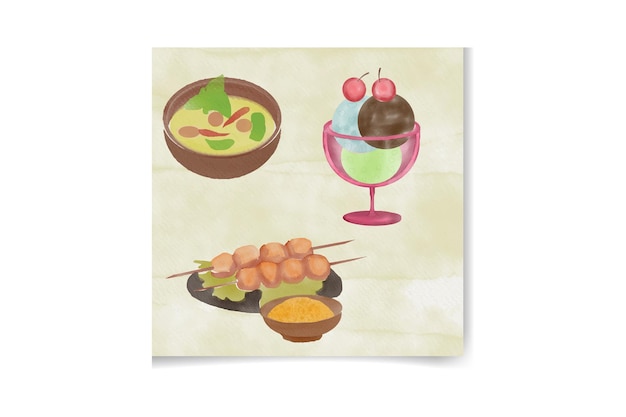 watercolor Hand drawn Asian food set