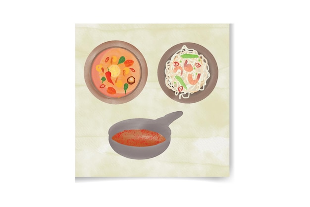 watercolor Hand drawn Asian food set