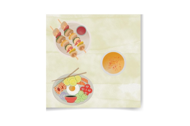 watercolor Hand drawn Asian food set