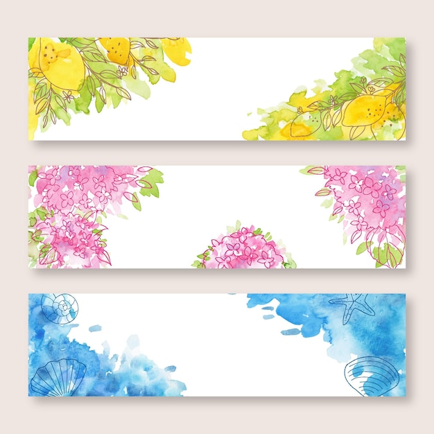 Watercolor hand drawn banners