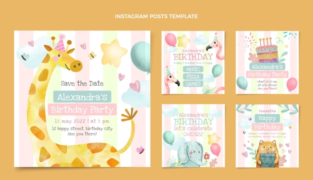 水彩手描きの誕生日のInstagramの投稿
