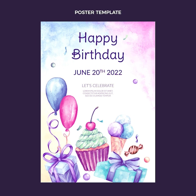 Vector watercolor hand drawn birthday poster