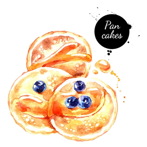 Vettore acquerello a mano disegnato colazione illustrazione di pancake vector dipinto schizzo cibo isolato