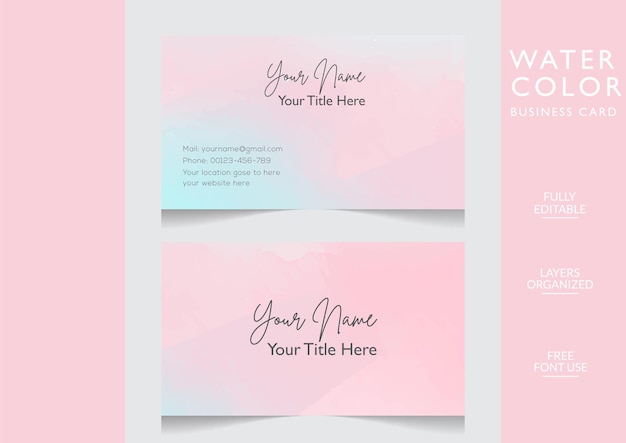 Vector watercolor hand drawn business card editable template