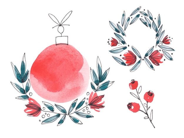 Watercolor hand drawn Christmas decoration