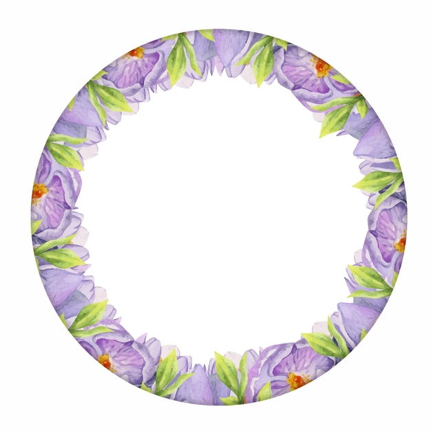 Watercolor hand drawn circle wreath with spring flowers daffodils crocus snowdrops leaves isolated on white background design for invitations wedding greeting cards wallpaper print textile