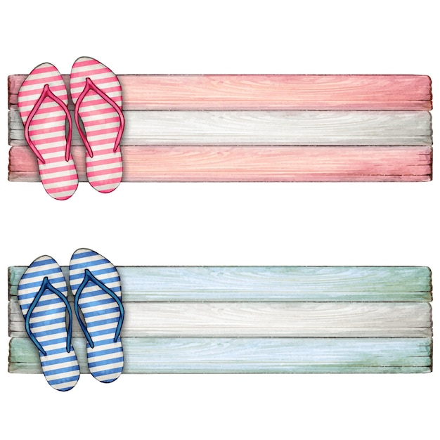 Vector watercolor hand drawn colorful flip flops