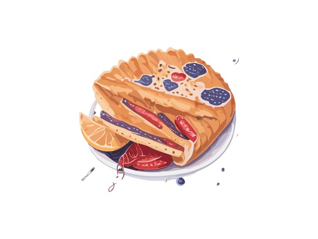 ベクトル 水彩の手描きのおいしい朝食パンケーキフルーツコーヒー