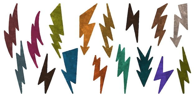 水彩手描き電気稲妻シンボル雷シンボル落書きアイコンデザイン要素白い背景で隔離ベクトルイラスト