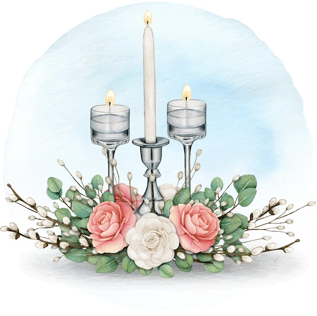 Vector watercolor hand drawn elegant floral centerpiece