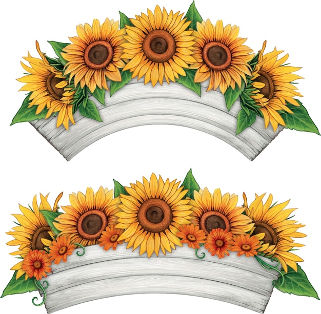 Watercolor hand drawn fall banners with sunflowers