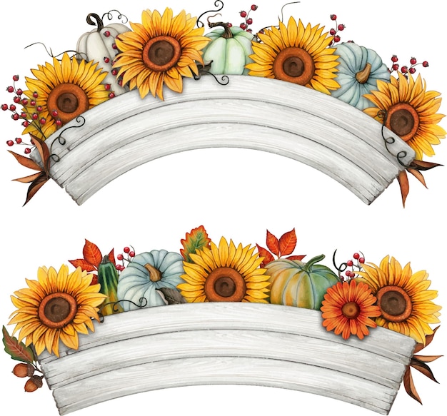 Watercolor hand drawn fall banners with sunflowers