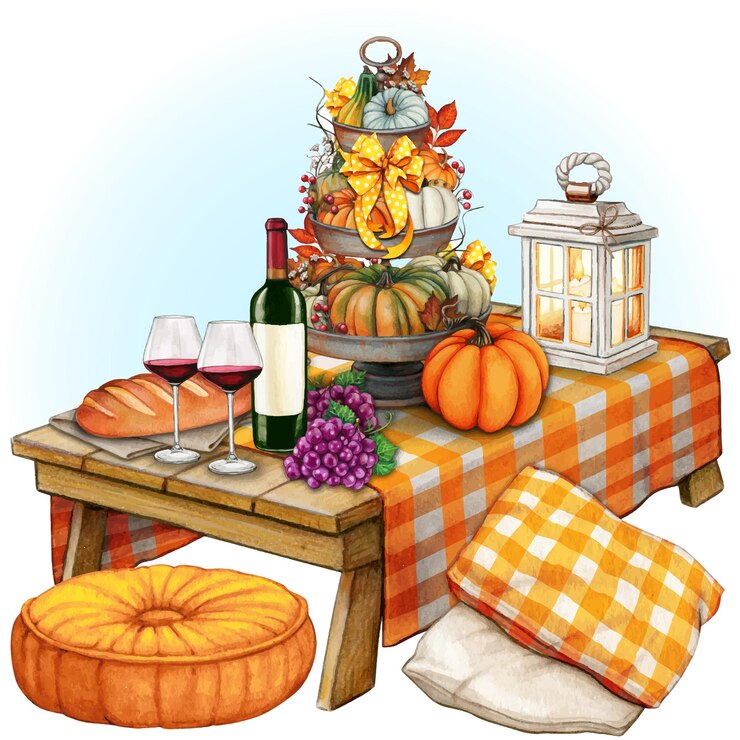 Vector watercolor hand drawn fall composition