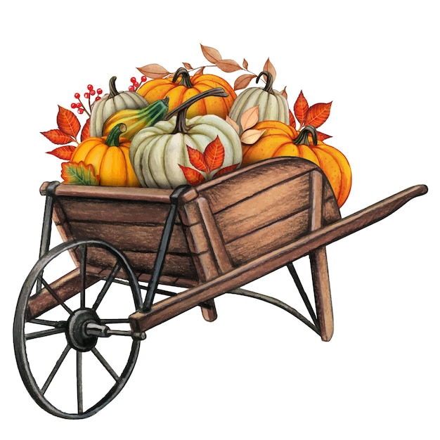 Vector watercolor hand drawn fall pumpkin composition