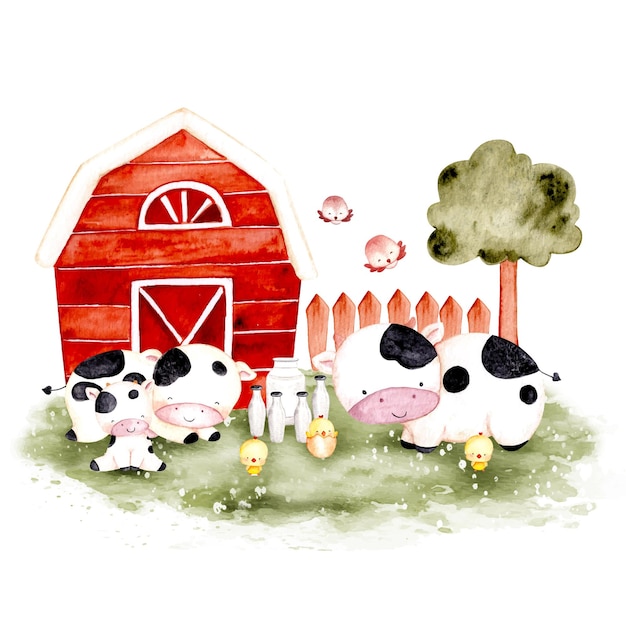 Watercolor hand drawn farm animal