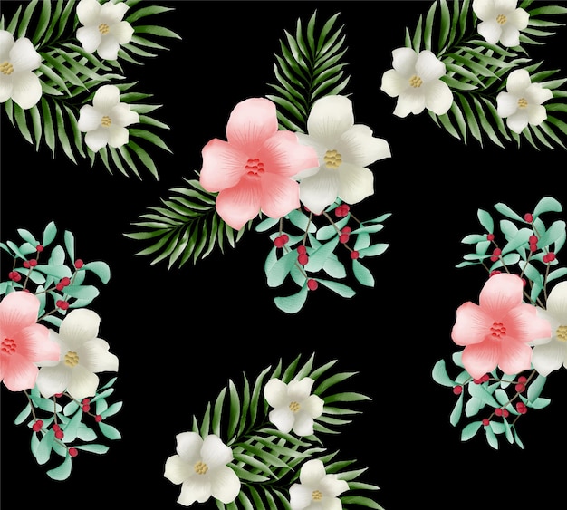 Watercolor hand drawn floral christmas seamless pattern background