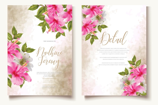 Watercolor hand drawn floral invitation card set