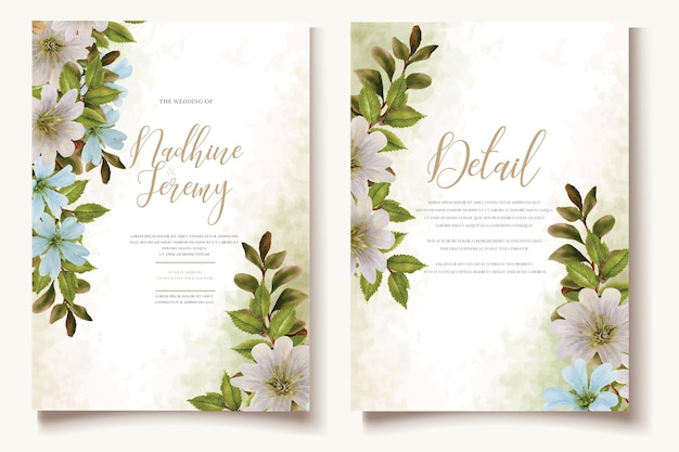 Watercolor hand drawn floral invitation card set