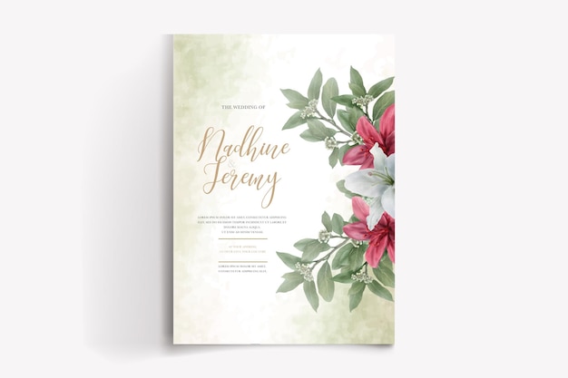 Watercolor hand drawn floral invitation card template
