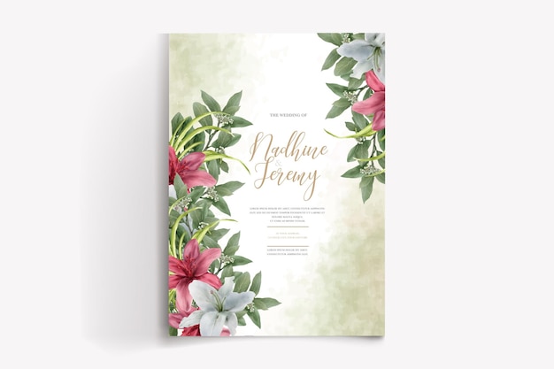 Watercolor hand drawn floral invitation card template