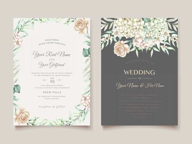 watercolor hand drawn floral wedding invitation card set