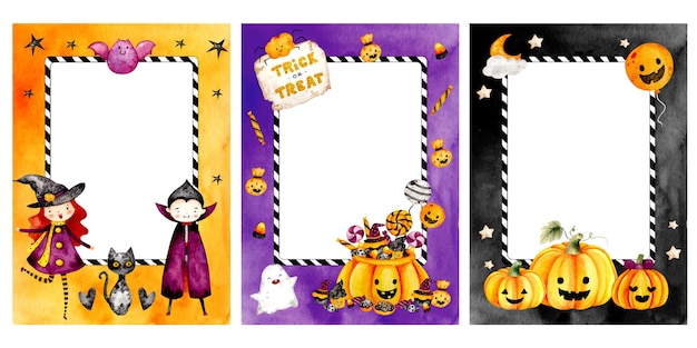 Vector watercolor hand drawn happy halloween frame