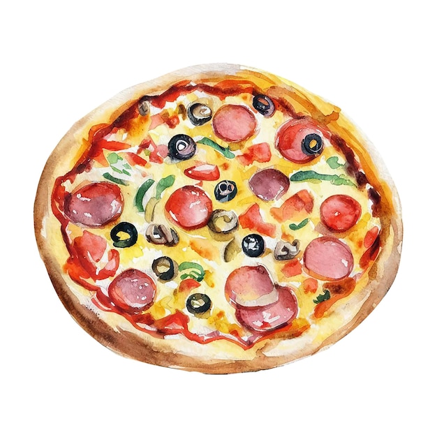 Watercolor hand drawn illustration pizza