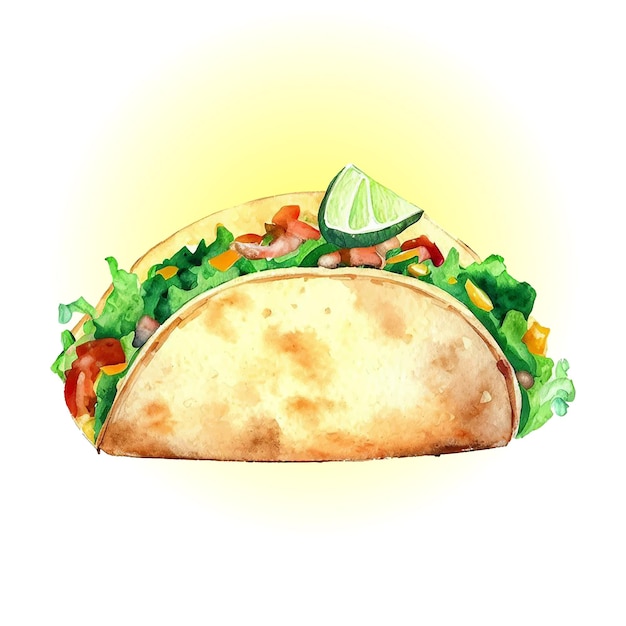 Vector watercolor hand drawn illustration taco