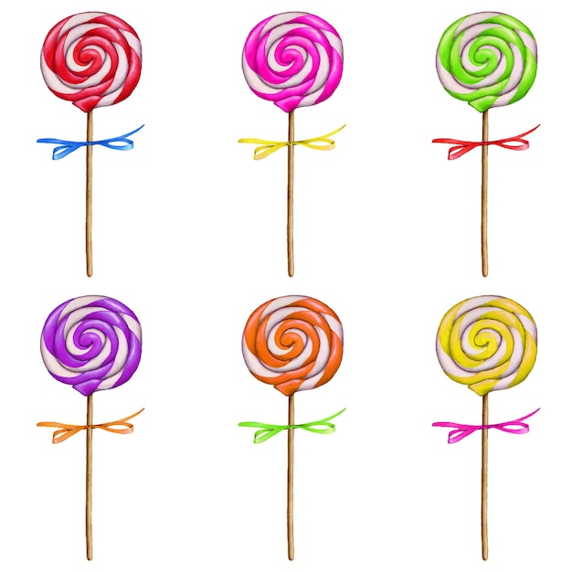 Watercolor hand drawn of lollipop set