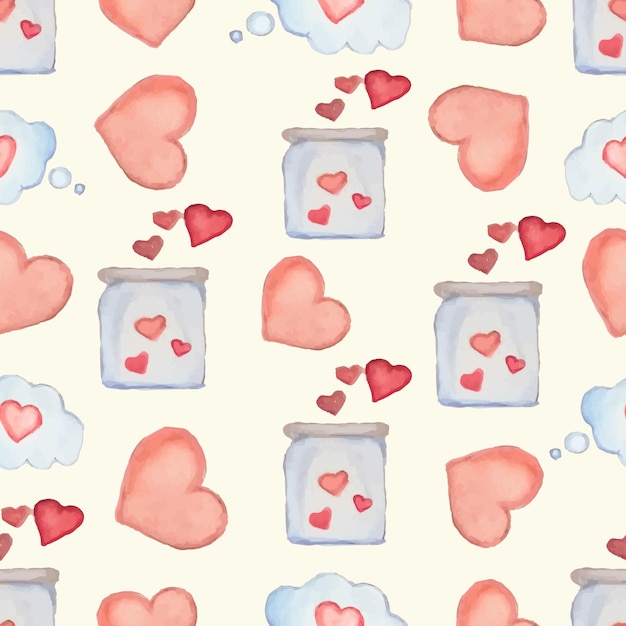 Vector watercolor hand-drawn love seamless pattern