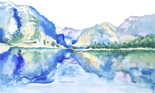 Watercolor hand drawn mountains silhouette illustration