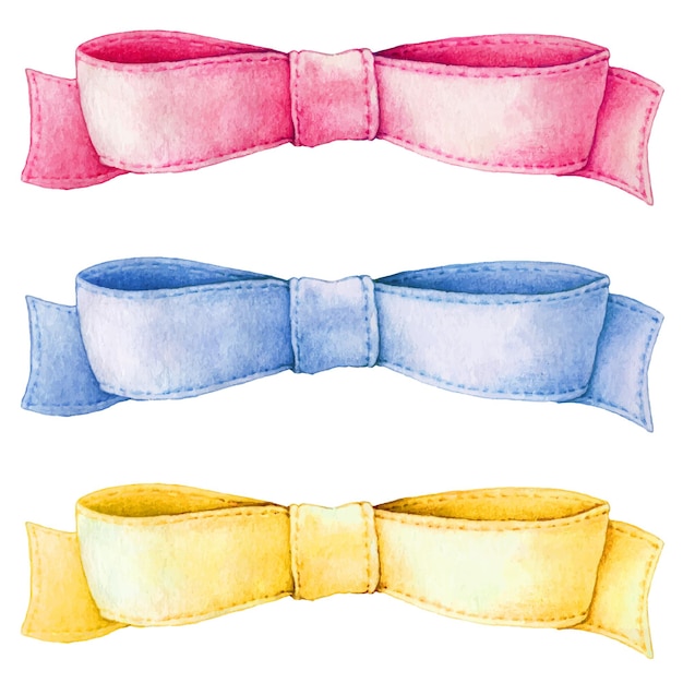 Watercolor hand drawn ribbons illustrations