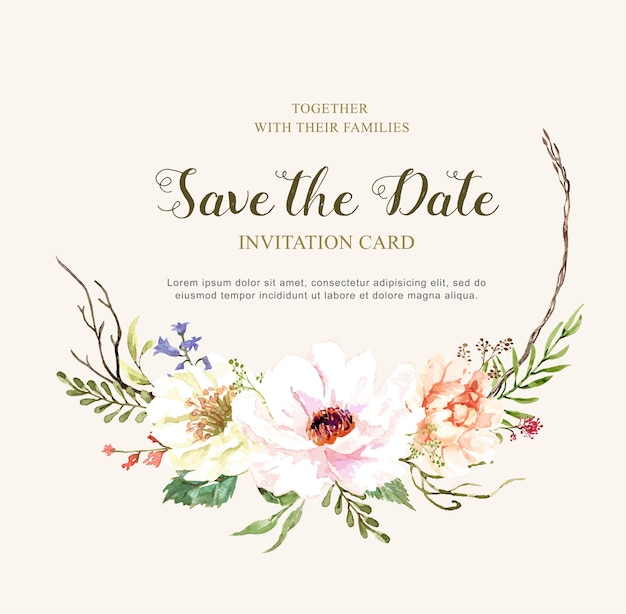 Vector watercolor hand drawn save the date image.