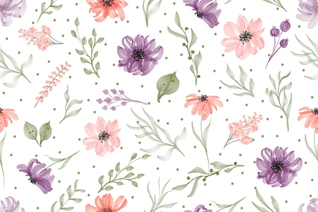 Watercolor hand drawn seamless pattern watercolor flower