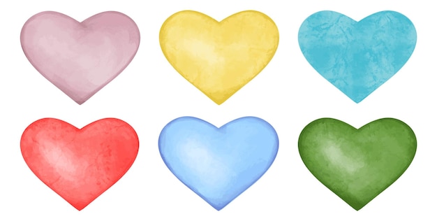 Watercolor hand drawn set of hearts