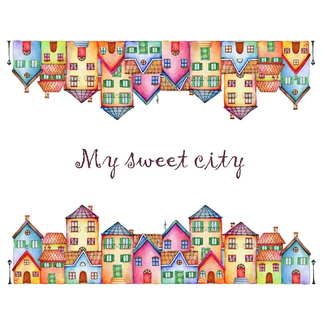 Vector watercolor hand drawn of small city