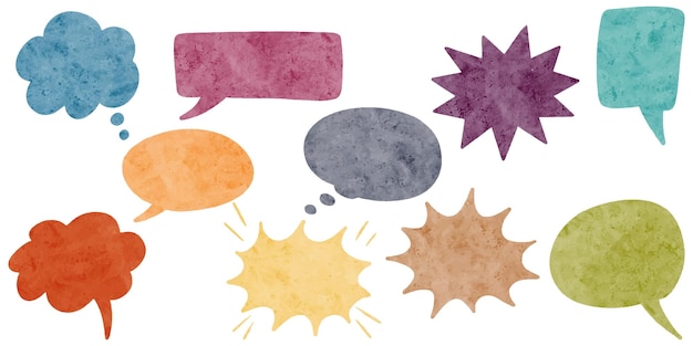Watercolor hand drawn speech bubbles isolate on white background vector illustration