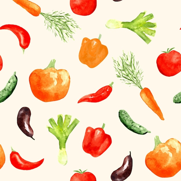 Watercolor hand drawn vegetables seamless pattern