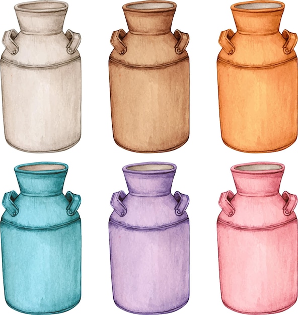 Vector watercolor hand drawn vintage milk can