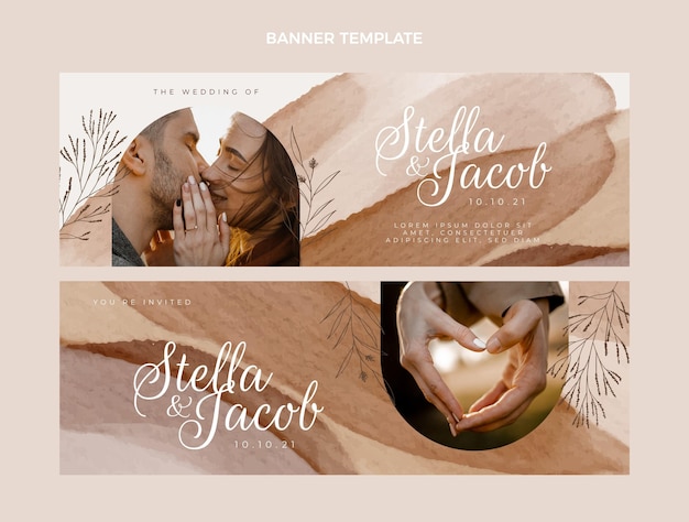 watercolor hand drawn wedding banners horizontal