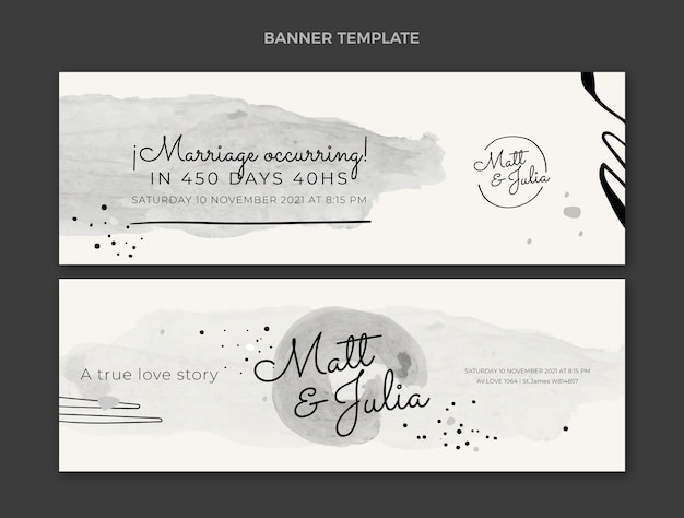 Vector watercolor hand drawn wedding horizontal banners