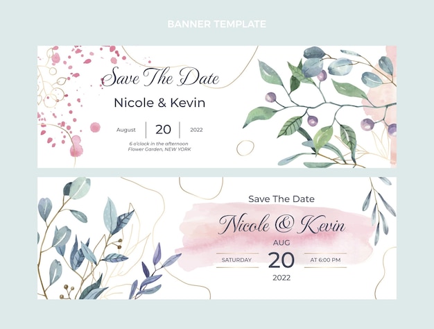 Watercolor hand drawn wedding horizontal banners