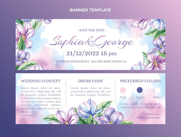 Vector watercolor hand drawn wedding horizontal banners