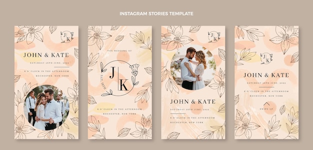 Vector watercolor hand drawn wedding ig stories