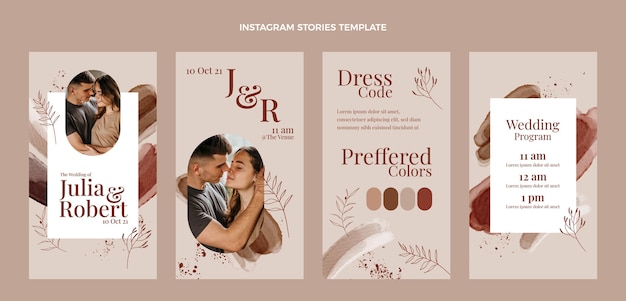 Vector watercolor hand drawn wedding instagram stories